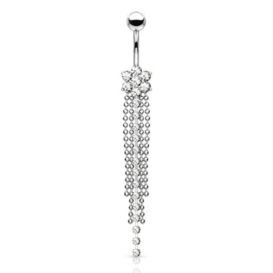 Belly button ring with flower and chains dangle