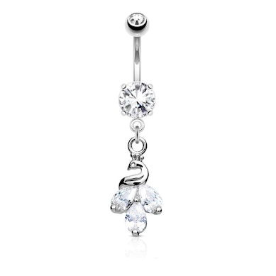 Belly button ring with peacock dangle