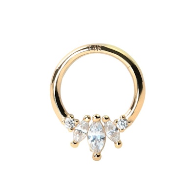 Hinged segment ring made of 14k gold with marquise stones