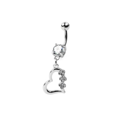 Belly button ring made of titanium with studded heart dangle
