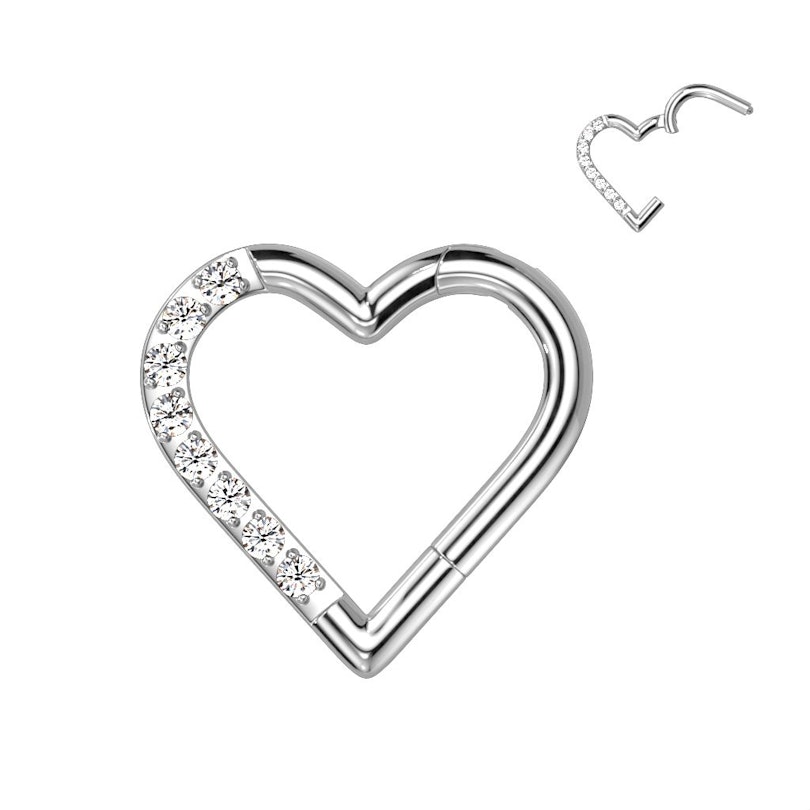 Hinged CZ paved heart-shaped ring made of titanium Piercing Jewelry