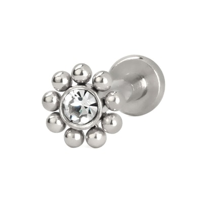 Labret internally threaded with tiny beads