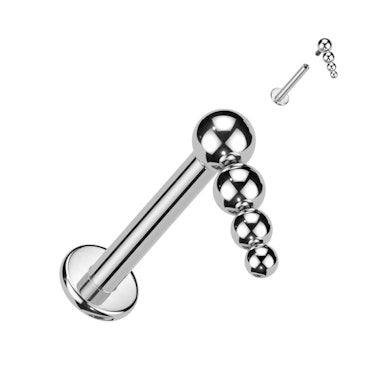 Titanium labret internally threaded with cascading beaded top