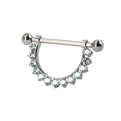 Titanium nipple barbell with CZ stone semi-circle