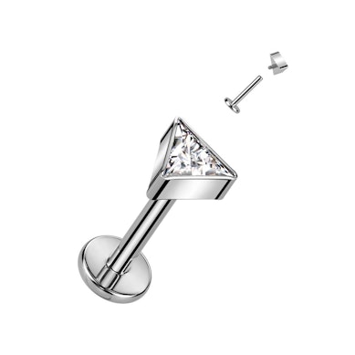 Titanium labret internally threaded with triangle stone