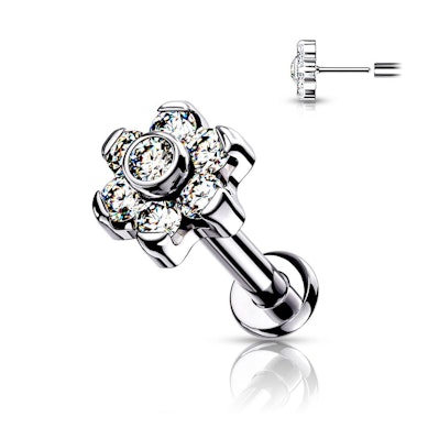 Labret af titanium med push-in blomst af sten-Klar