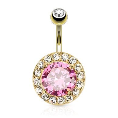 Belly button ring gold-plated with large pink bead