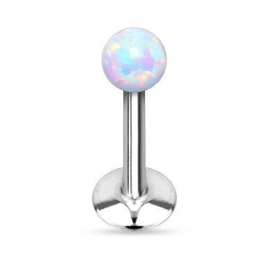 Labret with internally threaded post and opal top ball