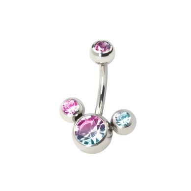 Belly button ring with four stones in your choice of color