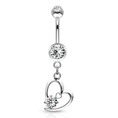 Belly button ring with heart and gem dangle