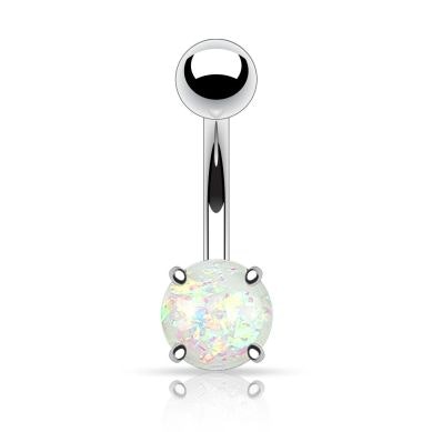 Belly button ring made of surgical steel with opal stone