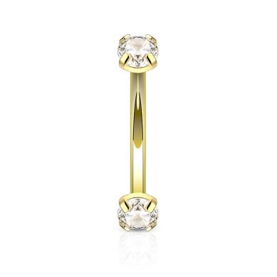 Curved barbell internally threaded with round gems