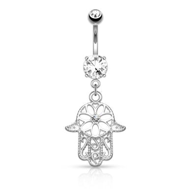 Belly button ring with stones and hamsa hand dangle