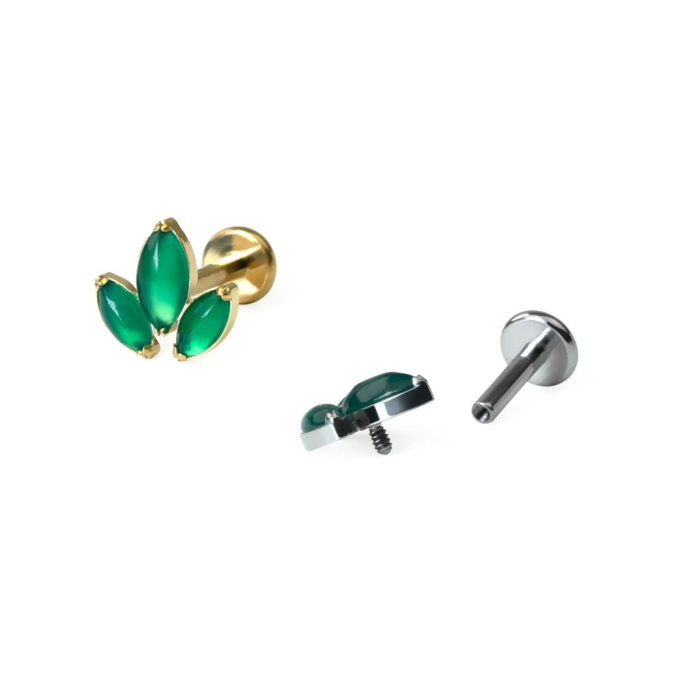 Titanium labret with trio of marquise cut natural stones