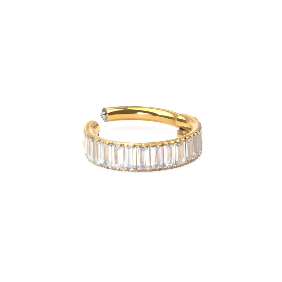 Titanium ring with narrow baguette cut stones