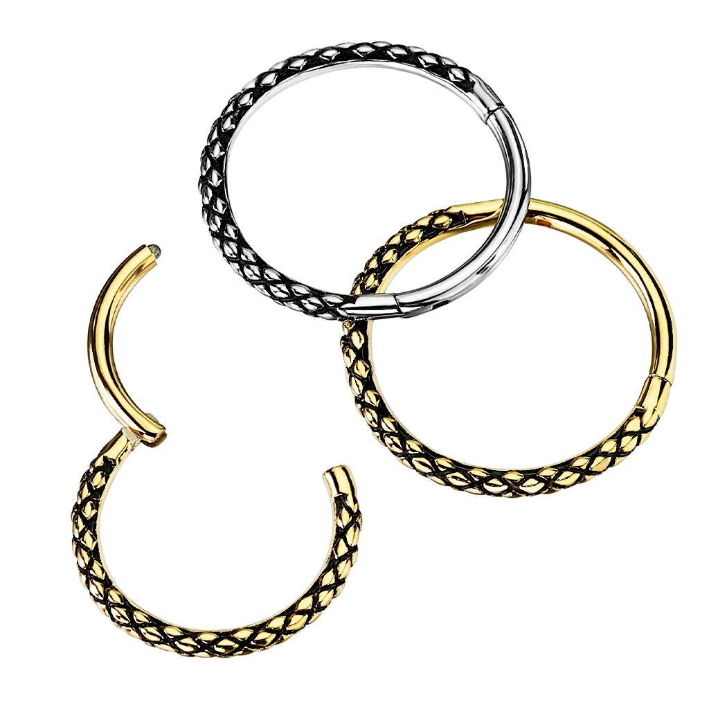 Hinged segment ring with snakeskin design