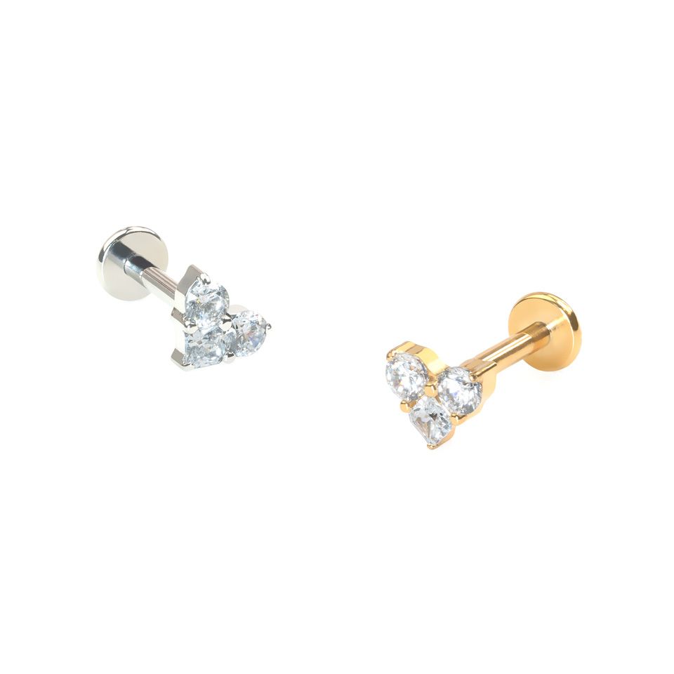 Heart shaped titanium labret with stones