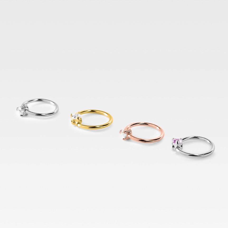 Captive bead ring with heart-shaped gem