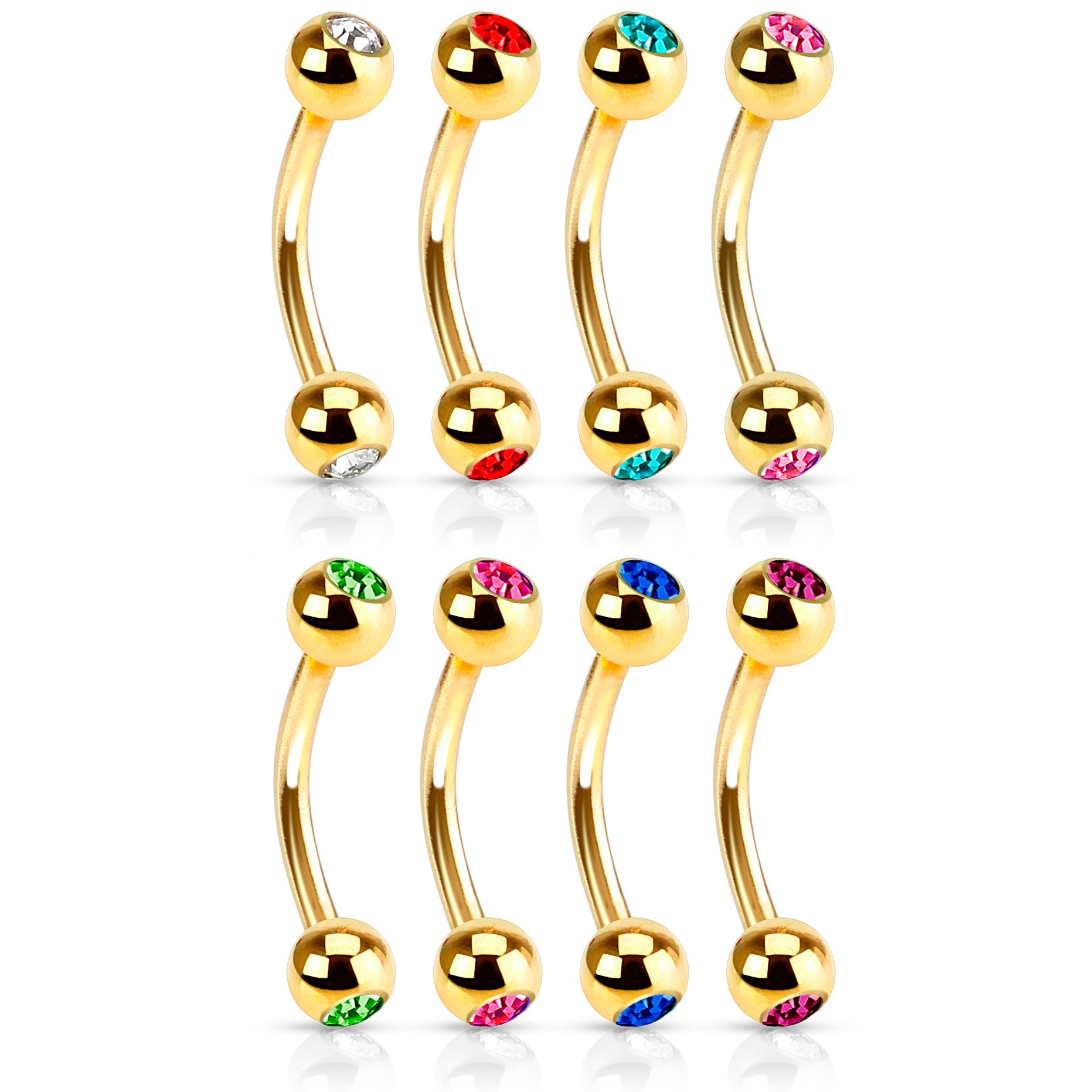 Curved barbell gold-plated with gems