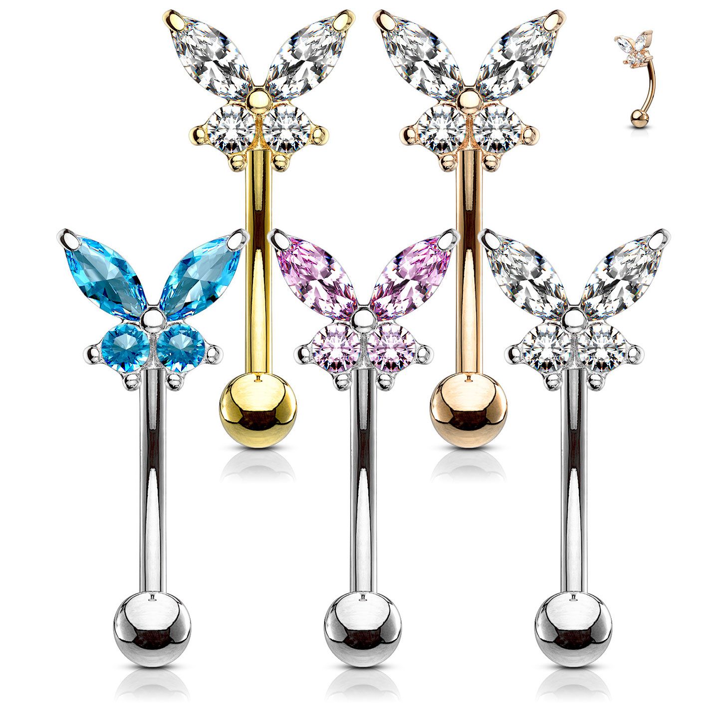 Curved barbell with studded butterfly