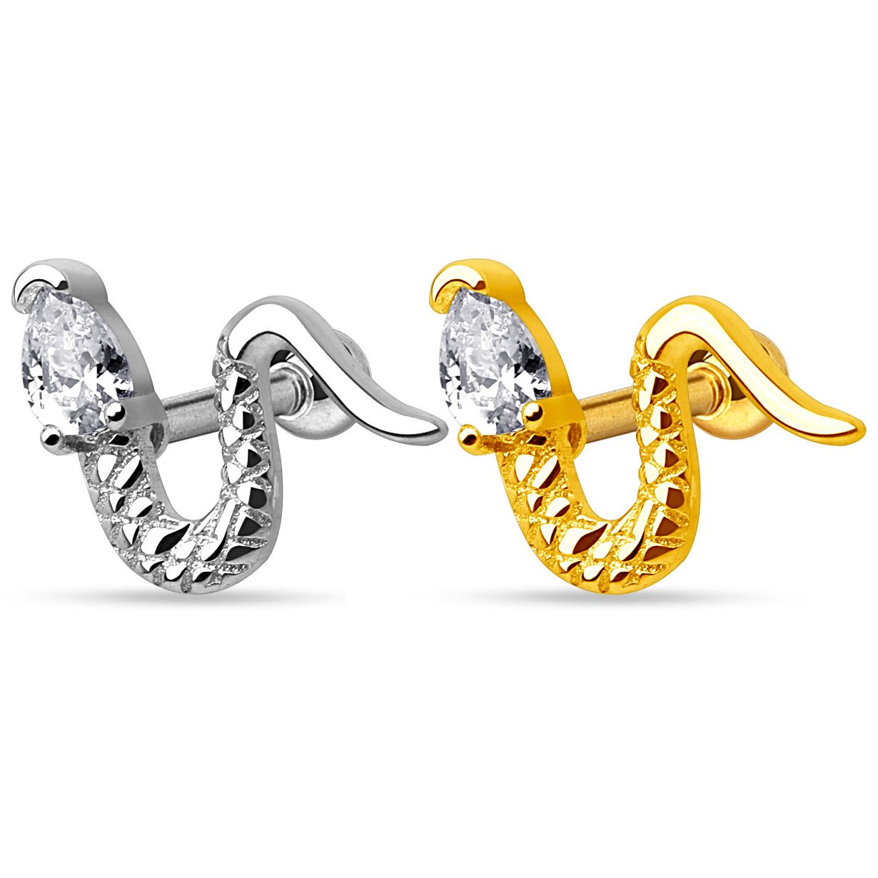 Ear piercing stud with snake