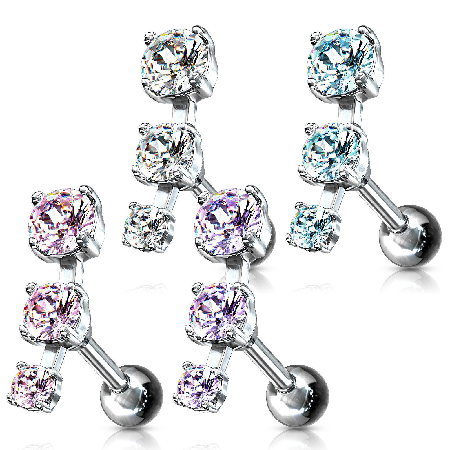 Ear piercing with three stones in a row