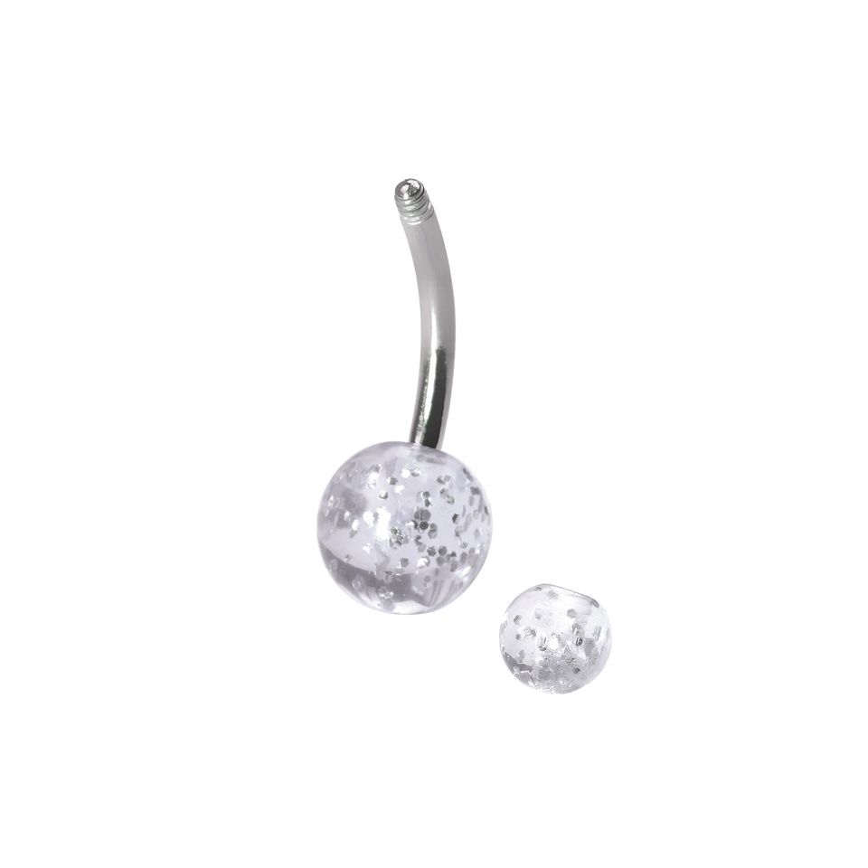Belly button ring made of titanium with glitter balls