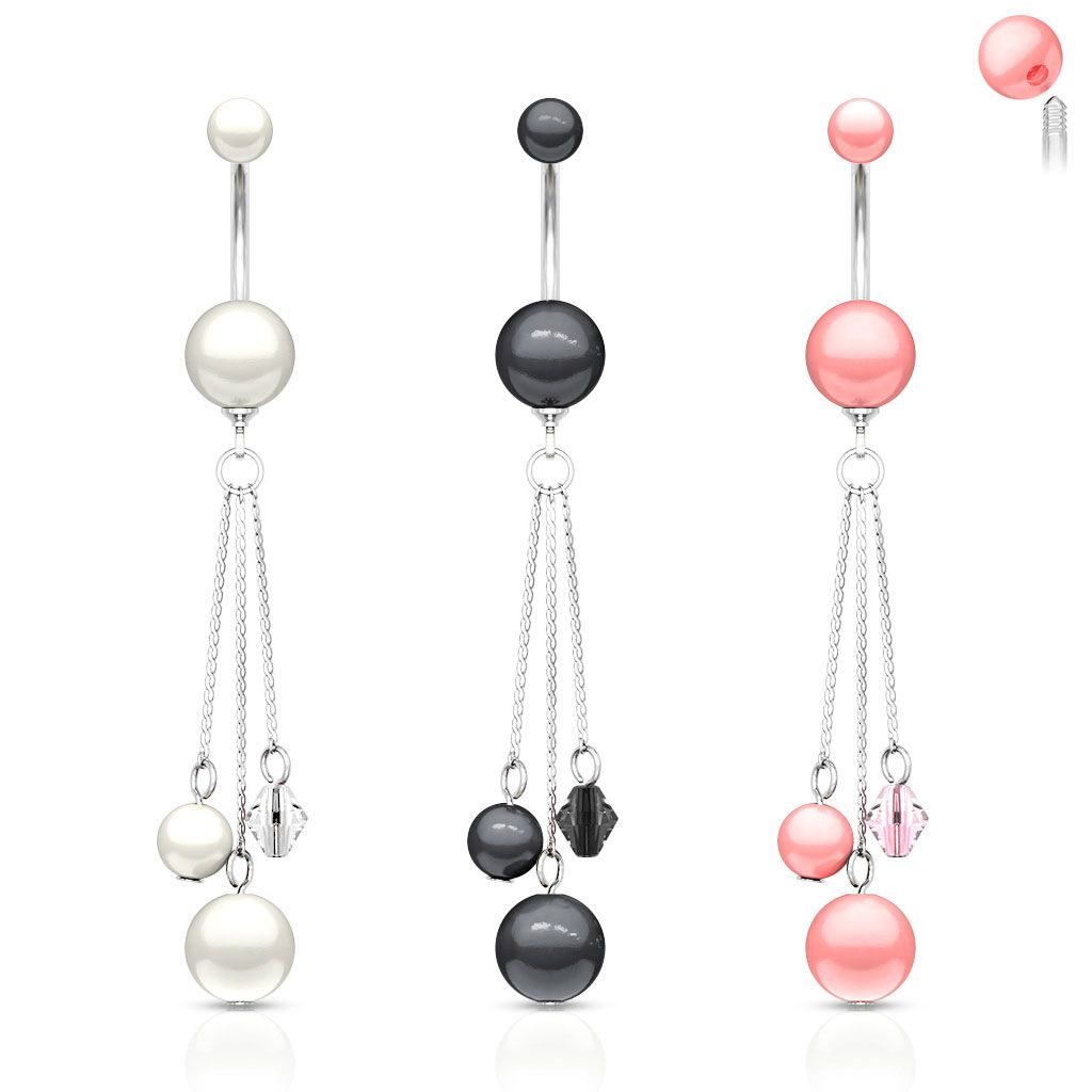Belly button ring with acrylic pearl beads and dangle