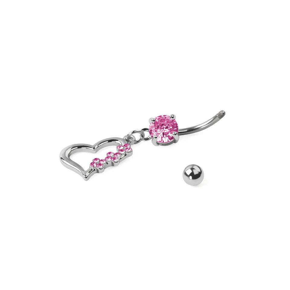 Belly button ring made of titanium with studded heart dangle