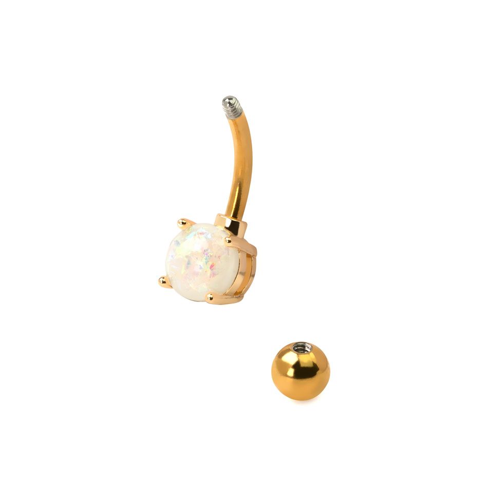 Belly button ring made of surgical steel with opal stone