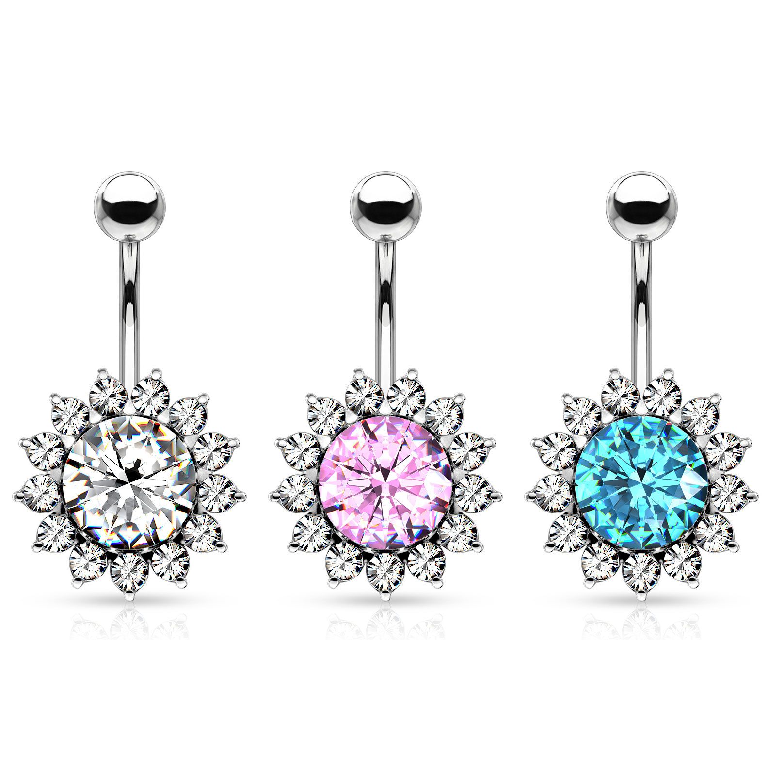 Belly button ring with sunflower-like bottom bead