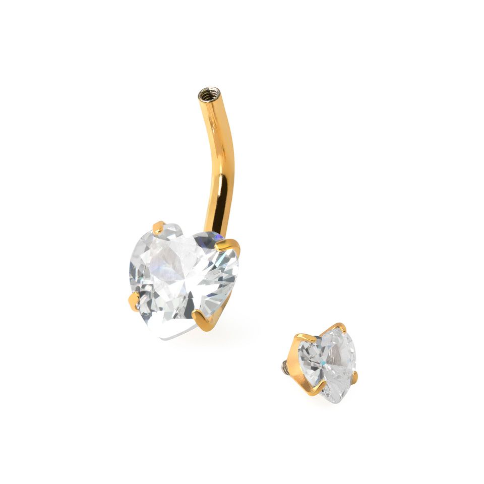 Belly button ring internally threaded with hearts