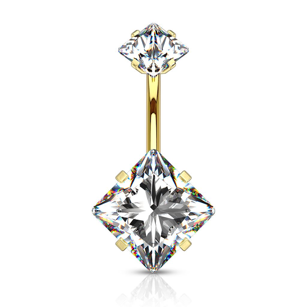 Belly button ring internally threaded with square gems