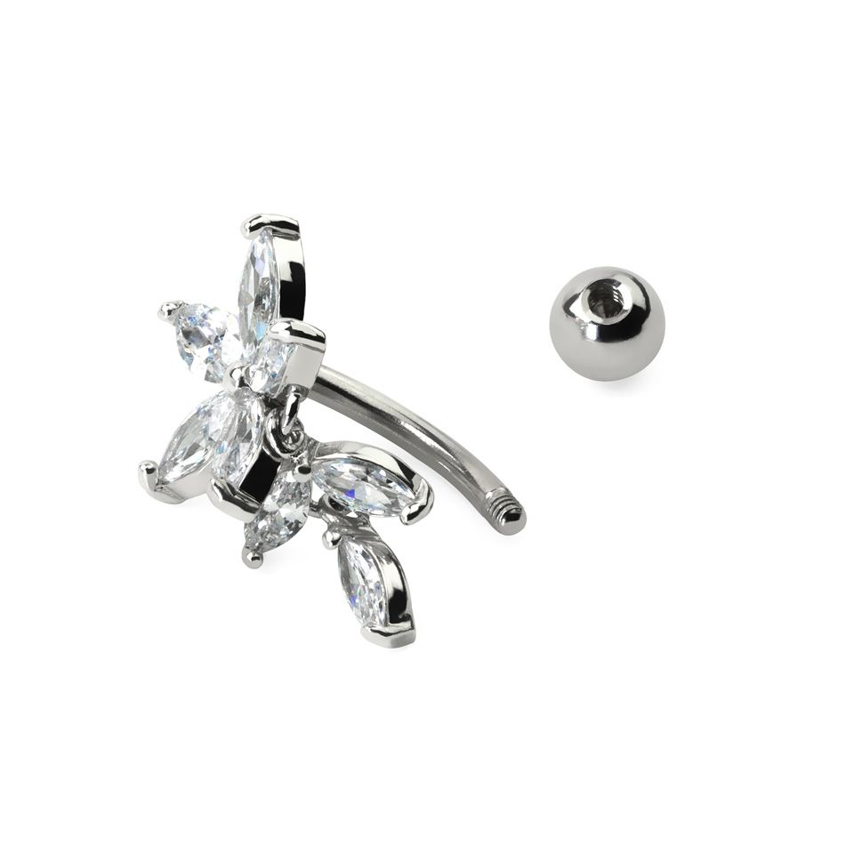 Reverse belly ring with studded flower