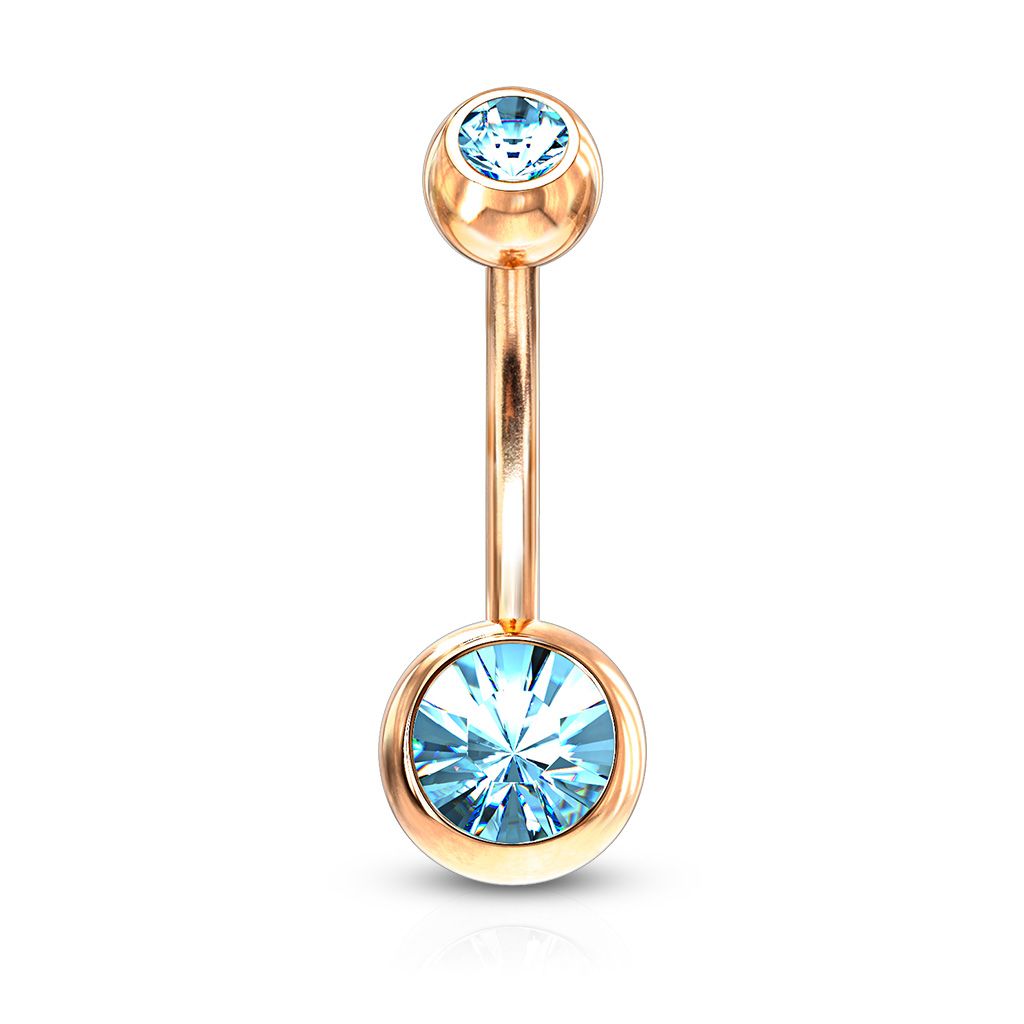Belly button ring double jeweled and rose gold-plated