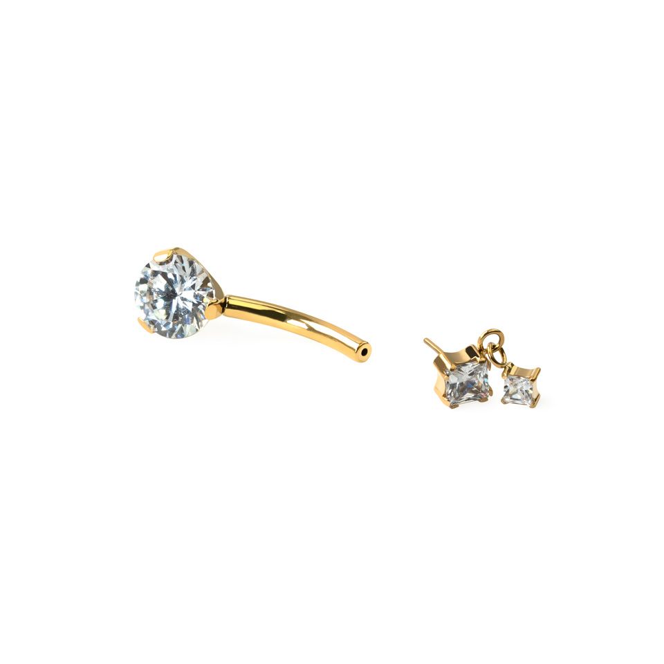 Titanium belly ring with square charm