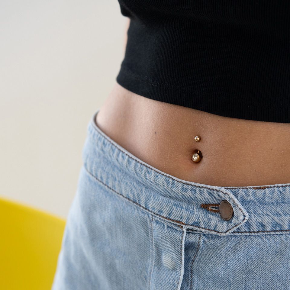Belly button ring double jeweled with gold-plating