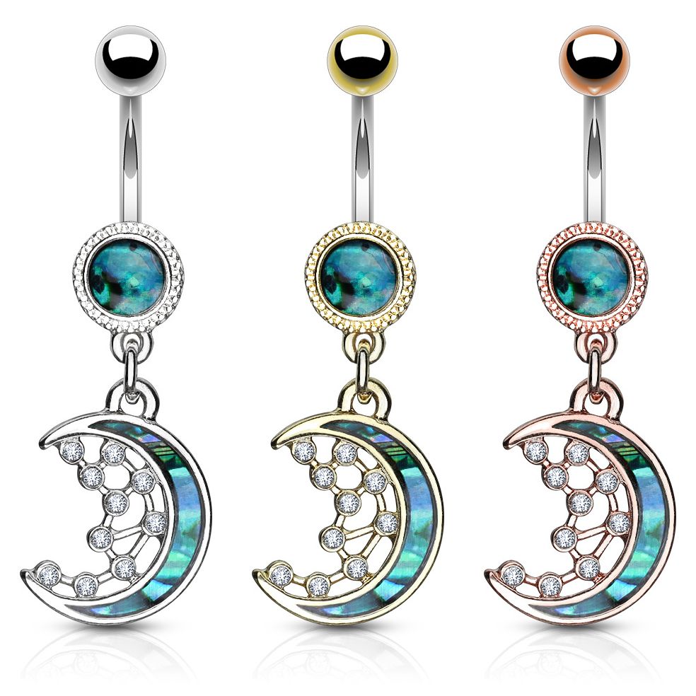 Belly button ring with crescent and stars