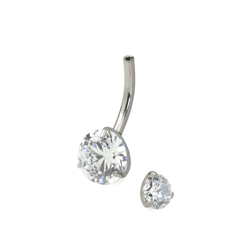Titanium belly button ring with internal thread and stones