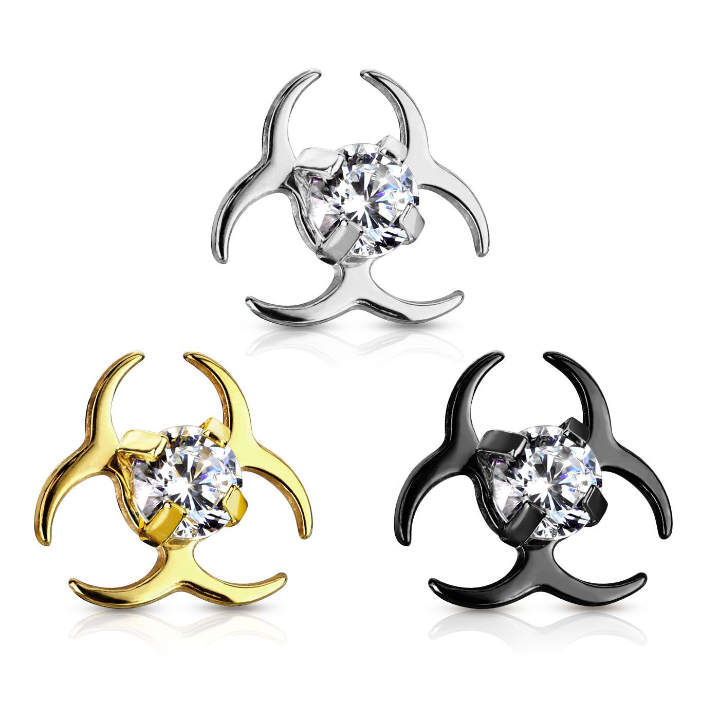 Dermal top with biohazard symbol and crystal clear gem