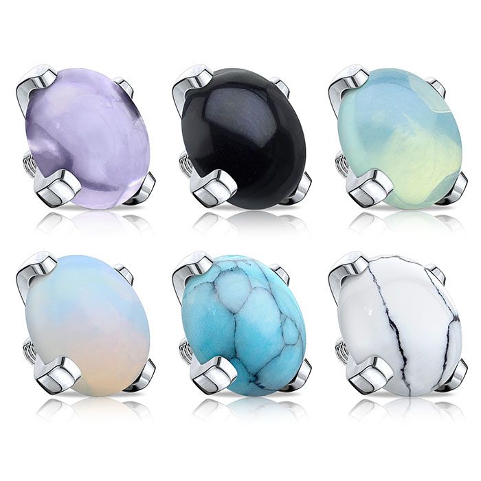Dermal top jewelry with 4 prong-set gemstone