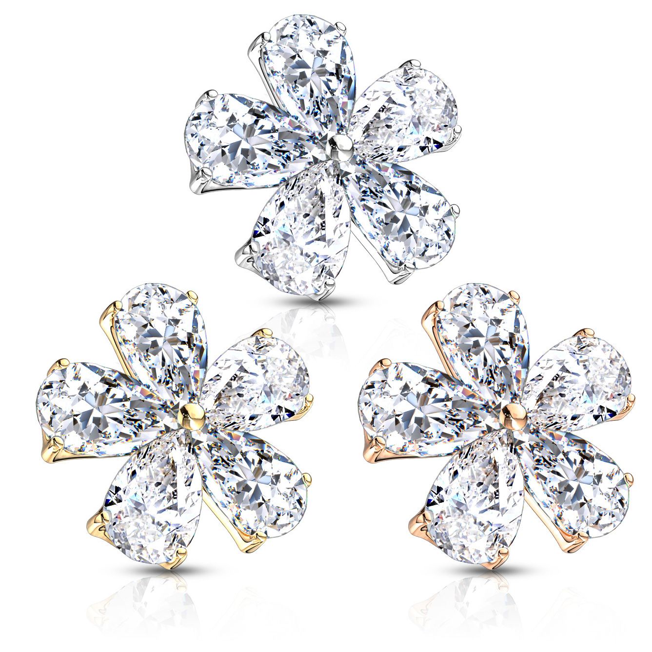 Dermal top flower charm with stones forming its leaves