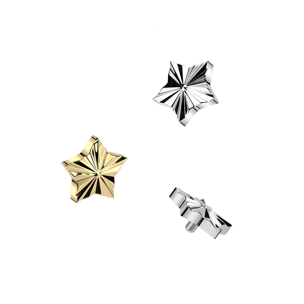 Star shaped dermal top in titanium with textured pattern