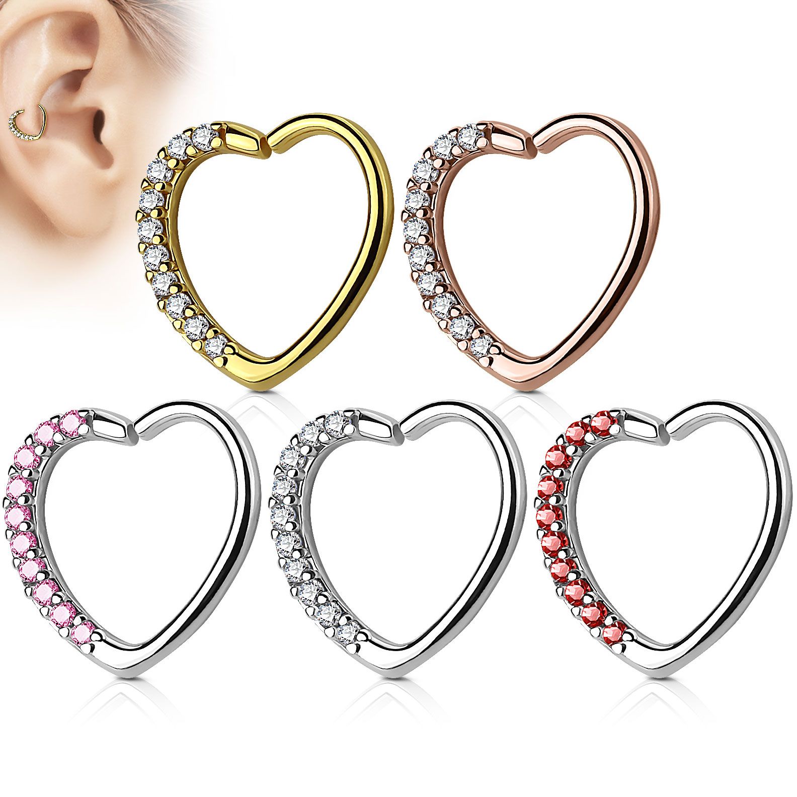 Ear piercing heart-shaped with studded edge