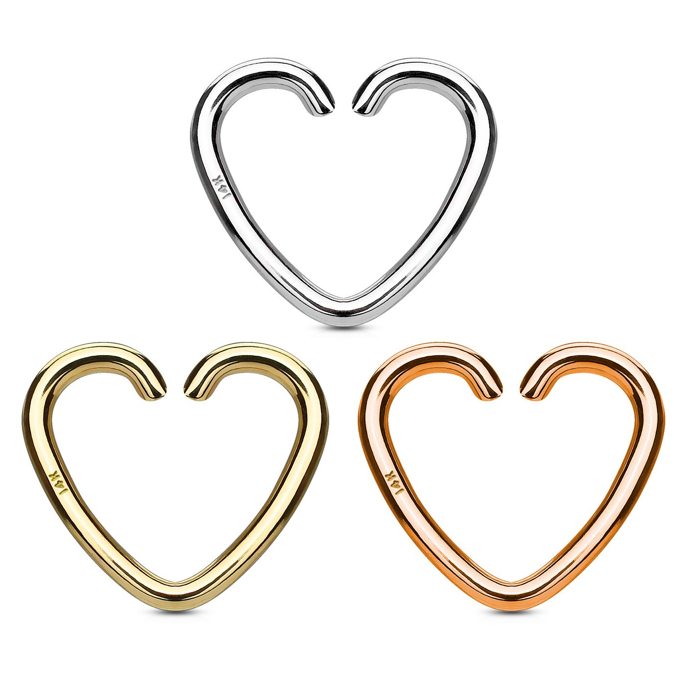 Ear piercing heart-shaped made of 14k gold