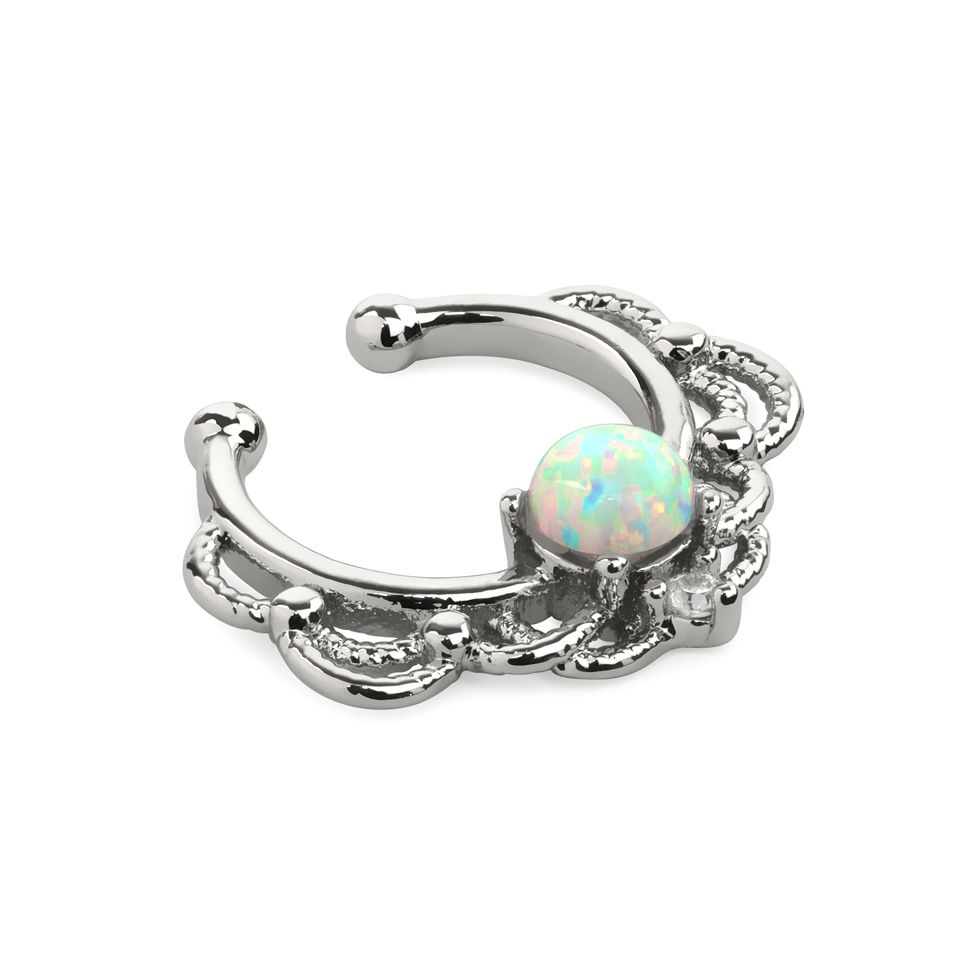 Clip-on septum piercing με πετράδι οπαλίου και σχέδιο αλυσίδα