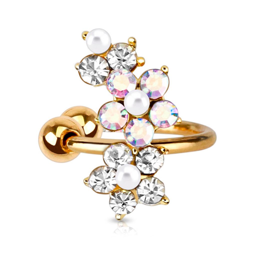 Ear cuff με λουλούδια και χάντρες