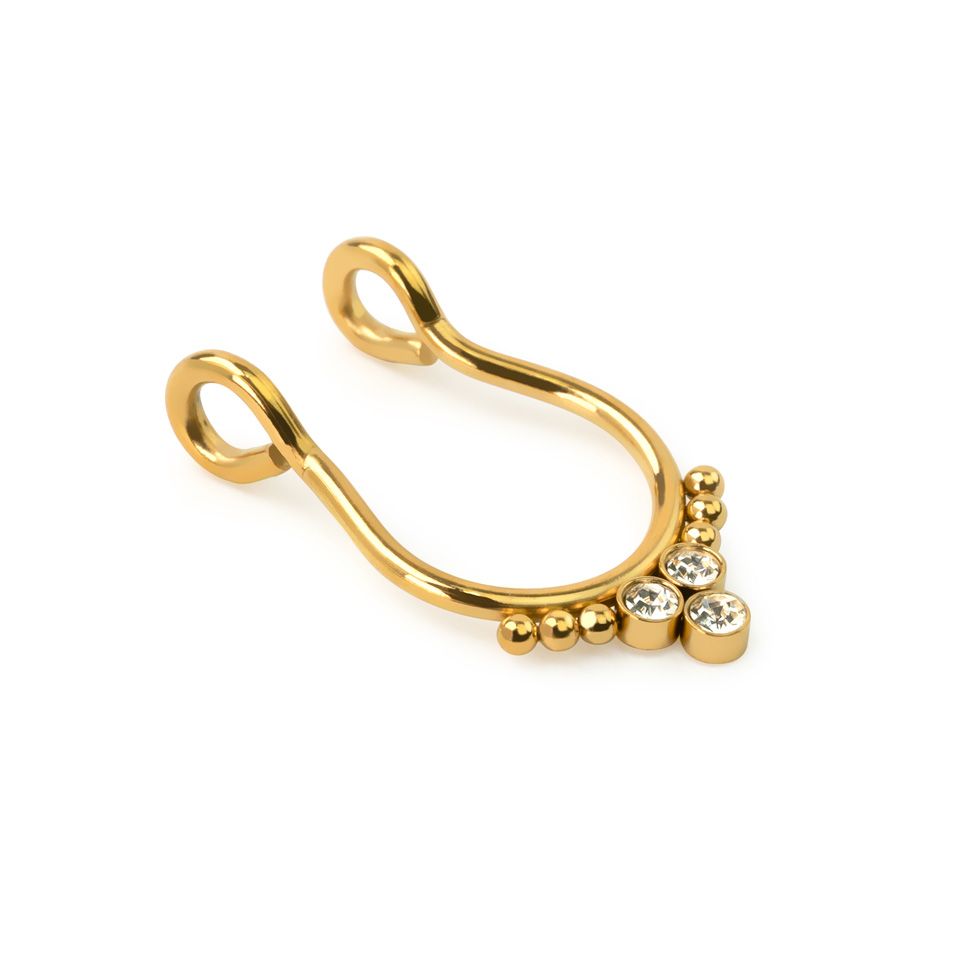Fake septum ring with three stones and beads on each side
