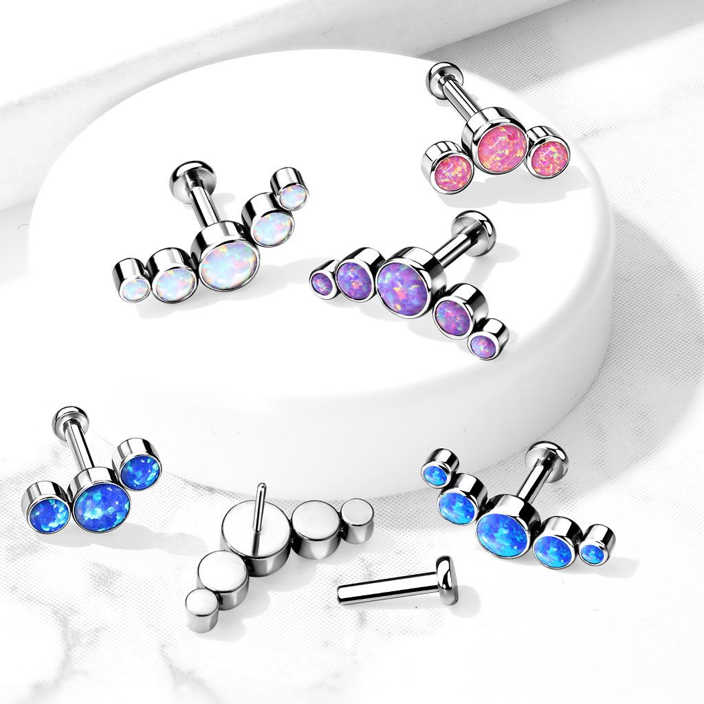 Push-in titanium labret with variety of opal stones
