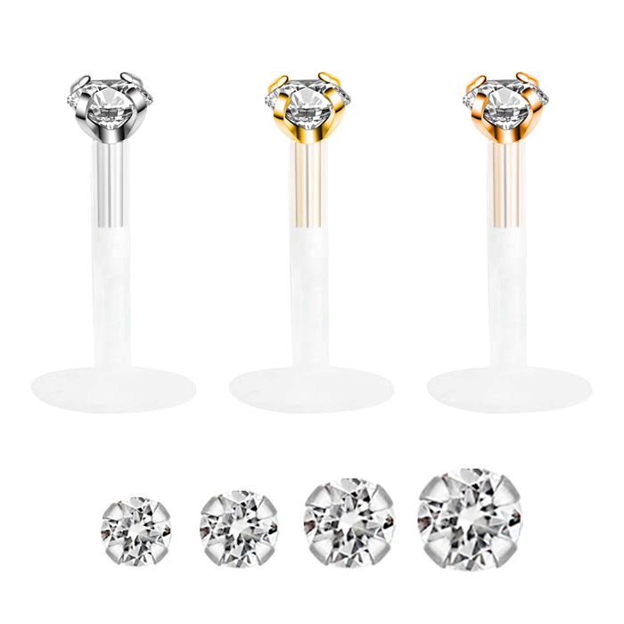Labret with ptfe post and 14k gold jeweled top